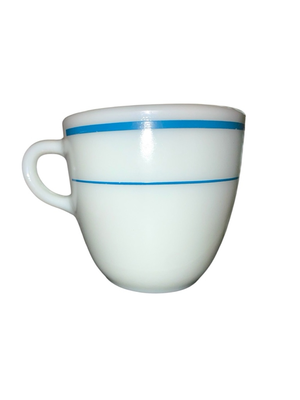 Vintage Pyrex by CorningWare #723-17 White Coffee Cup with Thin Blue Stripes